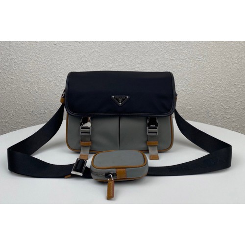 Prada 2VD769 Re-Nylon and Saffiano leather shoulder bag in Black Grey Nylon