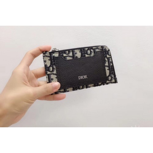 DIOR OBLIQUE JACQUARD ZIPPED CARD HOLDER in black Dior Oblique jacquard Canvas