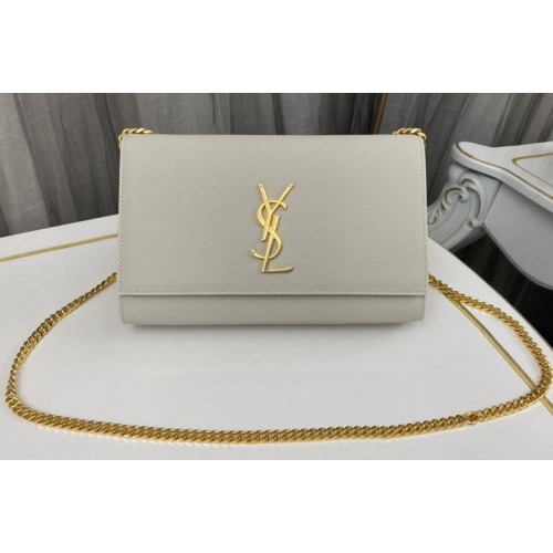 YSL KATE MEDIUM bag IN White GRAIN DE POUDRE EMBOSSED LEATHER With Gold