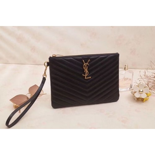 YSL Monogram A5 Pouch In Matelasse Leather Black