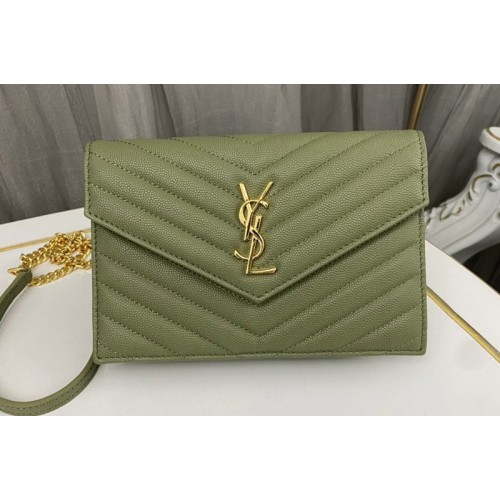 YSL Envelope Chain Wallet IN Green LAMBSKIN