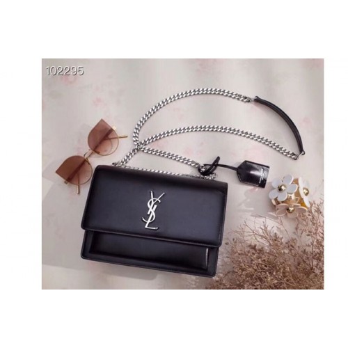 YSL Medium Sunset Monogram Bag Black Silver Hardware
