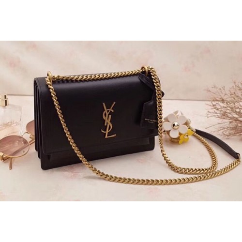 YSL Medium Sunset Monogram Bag Black Gold Hardware