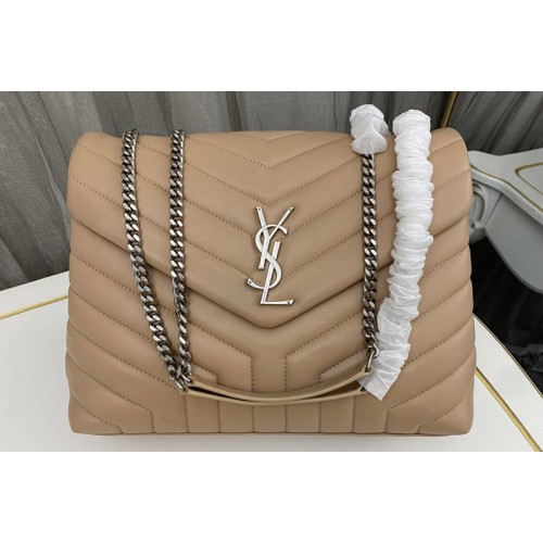 YSL Medium Loulou Chain Bag in Apricot Leather With Silver