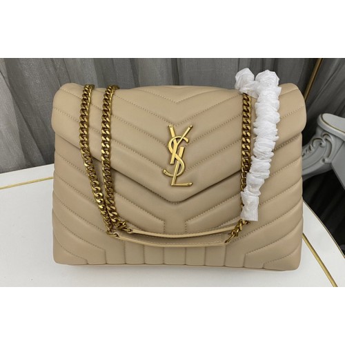 YSL Medium Loulou Chain Bag in Apricot Leather With Gold