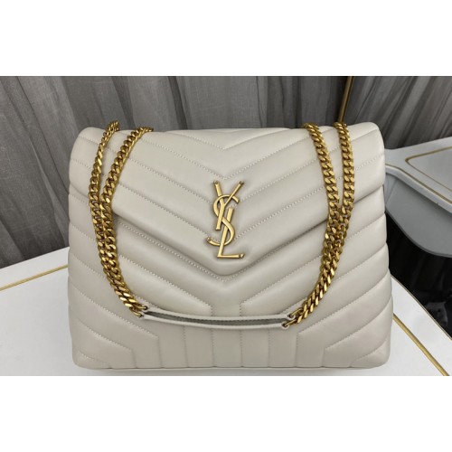 YSL Medium Loulou Chain Bag in White Leather With Gold