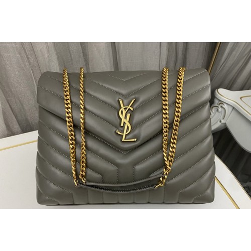 YSL Medium Loulou Chain Bag in Gray Leather With Gold