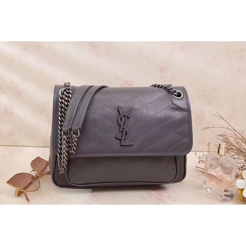 YSL Niki Medium Bag Vintage Leather Gray