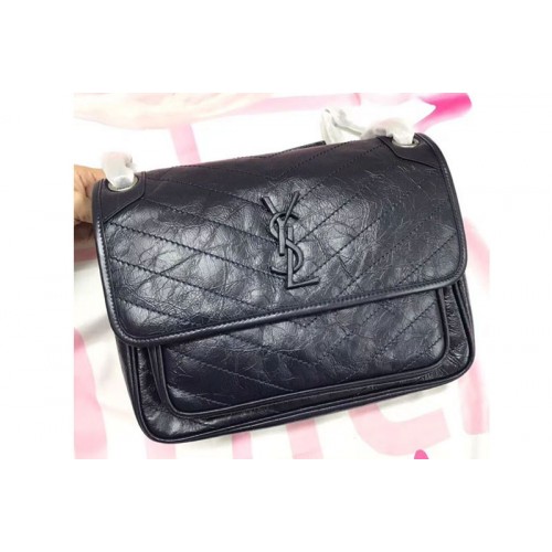 YSL Niki Medium Bag Vintage Leather Dark Blue