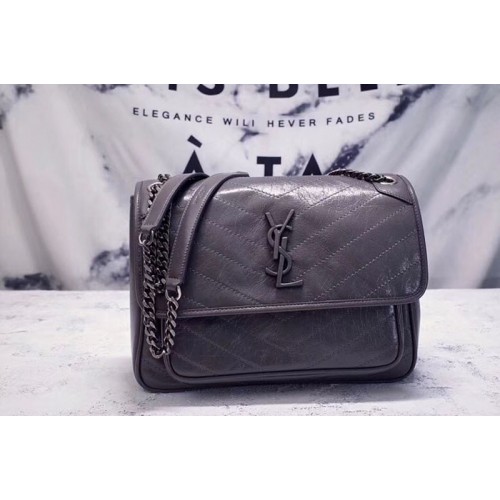 YSL Niki Medium Bag Grey Vintage Leather 