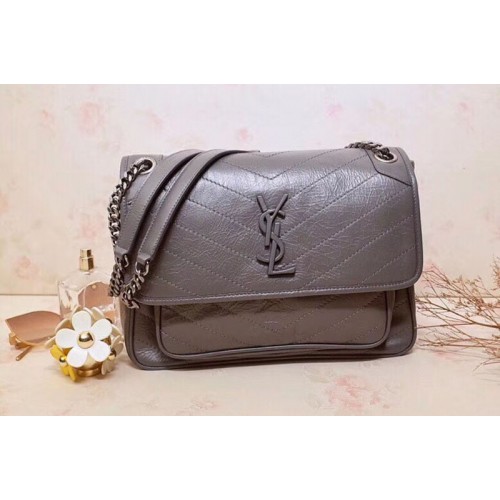 YSL Niki Medium Bag Vintage Leather Light Gray