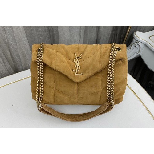 YSL PUFFER SMALL Bag IN Tan QUILTED Suede