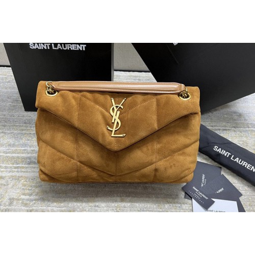 YSL PUFFER SMALL Bag IN Brown QUILTED Suede