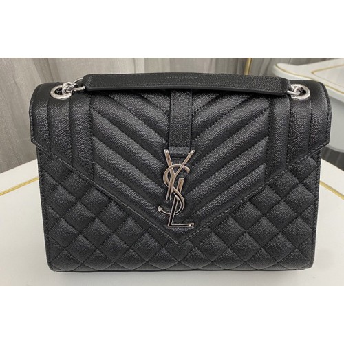 YSL ENVELOPE MEDIUM bag IN Black QUILTED GRAIN DE POUDRE EMBOSSED LEATHER With Silver