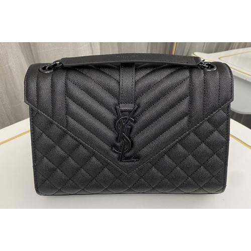 YSL ENVELOPE MEDIUM bag IN Black QUILTED GRAIN DE POUDRE EMBOSSED LEATHER With Black