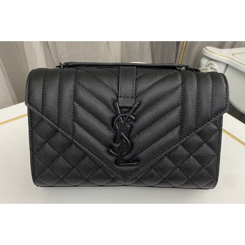 YSL ENVELOPE SMALL bag IN Black QUILTED GRAIN DE POUDRE EMBOSSED LEATHER With Black