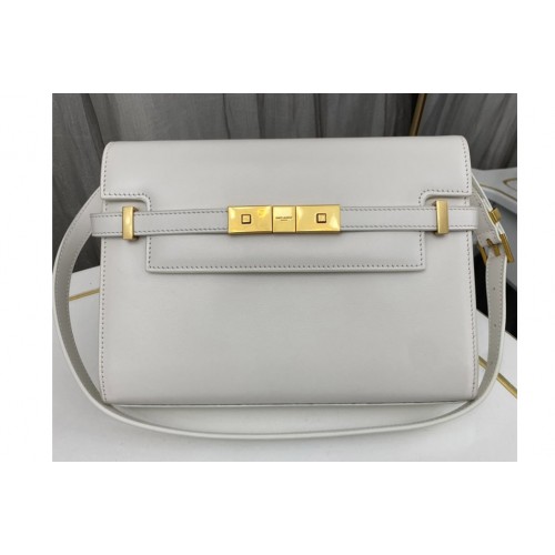 YSL MANHATTAN SMALL SHOULDER BAG IN White Leather