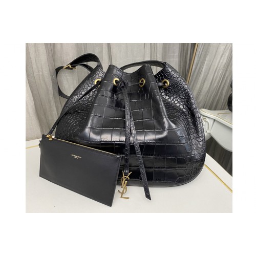 YSL PARIS VII MEDIUM HOBO BAG IN Black Crocodile Print LEATHER