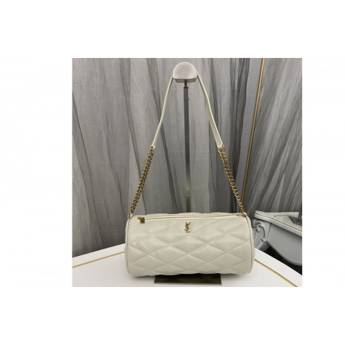 YSL SADE SMALL TUBE BAG IN White QUILTED LAMBSKIN