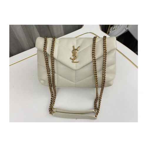 YSL TOY PUFFER Bag IN White LEATHER With Gold Buckle