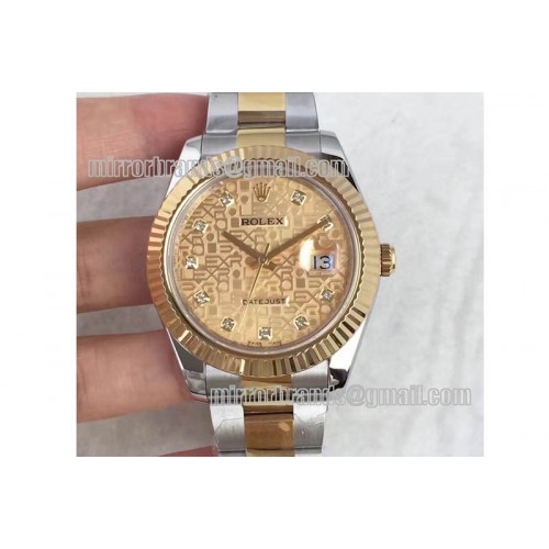 Rolex Date Just II 41mm SS/YG YG Textured Dial Lumed Marker on SS/YG Bracelet A3136