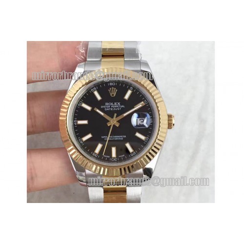 Rolex Date Just II 41mm SS/YG Black Dial Lumed Marker on SS/YG Bracelet A3136