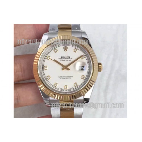 Rolex Date Just II 41mm SS/YG White Dial Diamonds Marker on SS/YG Bracelet A3136