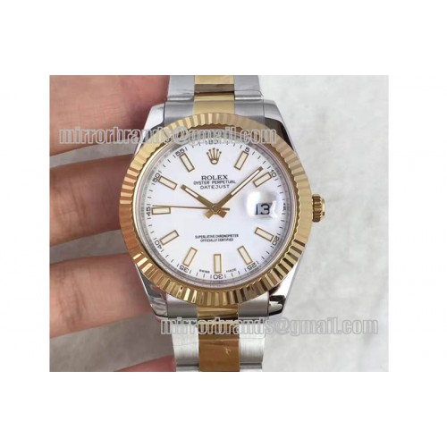 Rolex Date Just II 41mm SS/YG White Dial Lumed Marker on SS/YG Bracelet A3136