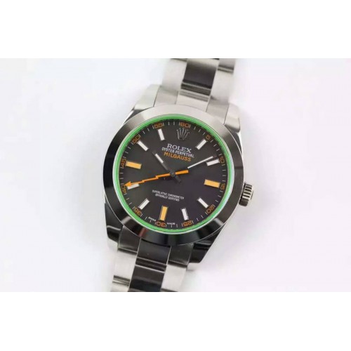 Rolex Milgauss 116400 GV JF 1:1 Green Sapphire Black Dial on SS Bracelet A3131
