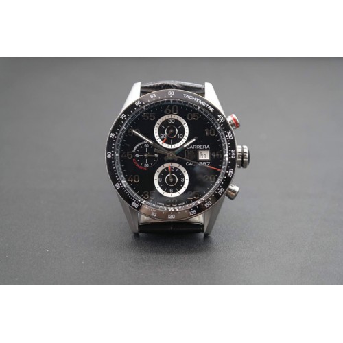 Tag Heuer Carrera Calibre 1887 SS V6F 1:1 Best Edition Ceramic Bezel Black Dial on Black Leather Strap CAL1887