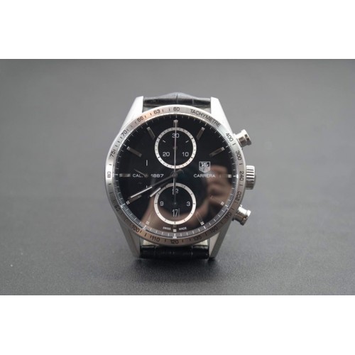 Tag Heuer Carrera CAL1887 Chronograph SS V6F 1:1 Best Edition Black Dial on Leather Strap CAL1887