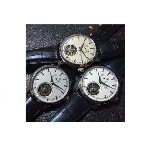 Vacheron Constantin The Patrimony Tourbillon SS Power Reserve Gray Dial on Black Croco Leather Strap