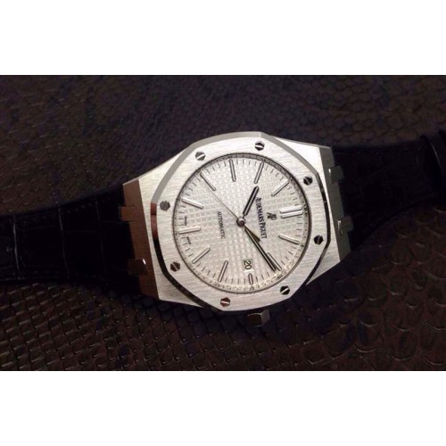 Audemars Piguet Royal Oak 41mm 15400 1:1 Best Edition Silver Dial on Black Leather Strap MIYOTA9015