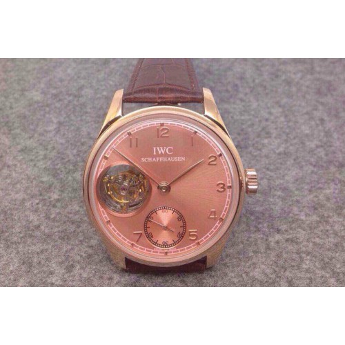 IWC Portuguese Flying Tourbillon RG Pink Dial on Brown Leather Strap