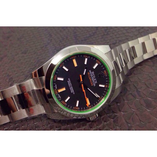 Rolex Milgauss 116400 GV Noob 1:1 Best Edition Green Sapphire Black Dial on SS Bracelet A3131