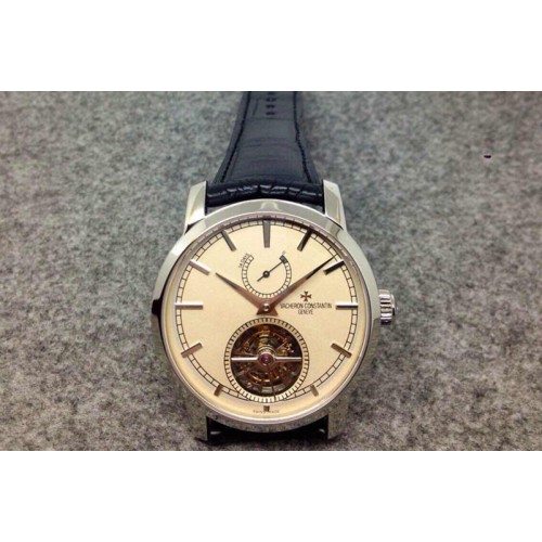 Vacheron Constantin The Patrimony Tourbillon SS Power Reserve TF Best Edition Cream Dial on Black Croco Leather Strap