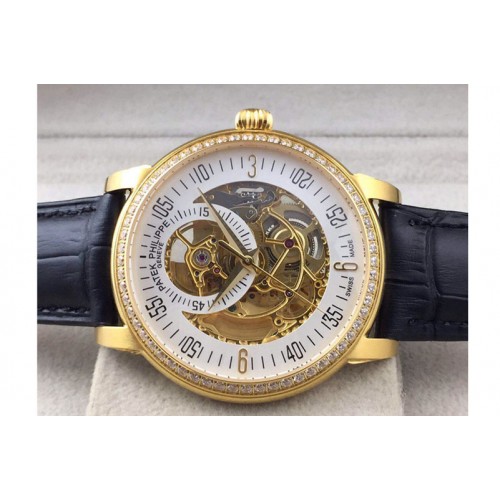 Patek Philippe Calastrava Skeleton YG/LE Diamond Bezel White A2824