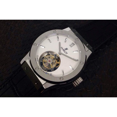 Hublot Big Bang Tourbillon Automatic SS White Dial on Leather Strap