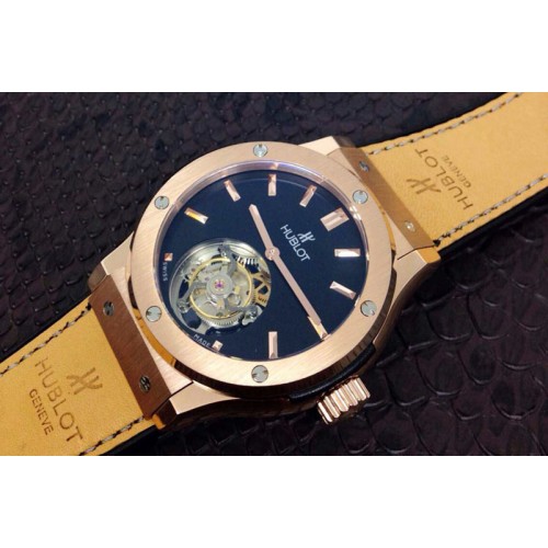 Hublot Big Bang Tourbillon Automatic RG Black Dial on Leather Strap