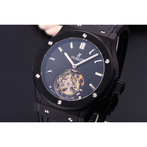 Hublot Big Bang Tourbillon Automatic PVD Black Dial on Leather Strap