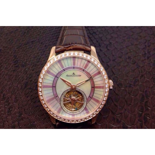 Master Tourbillon RG Diamonds Bezel White MOP Dial on Black Leather Strap