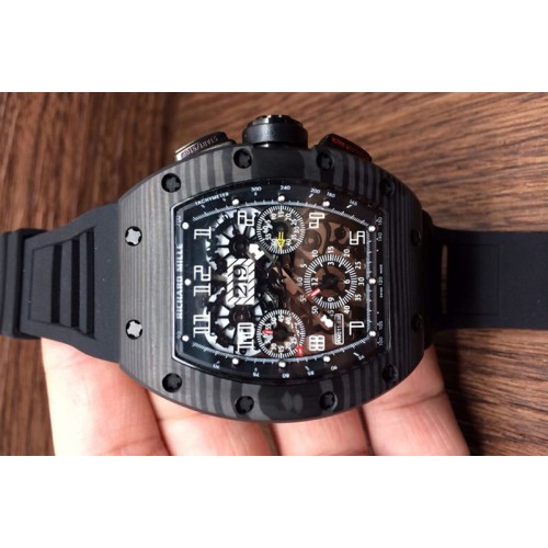 Richard Mille RM011-FM (Felipe Massa) Forged Carbon Flyback Chrono Skeleton Dial Asian 7750 Black