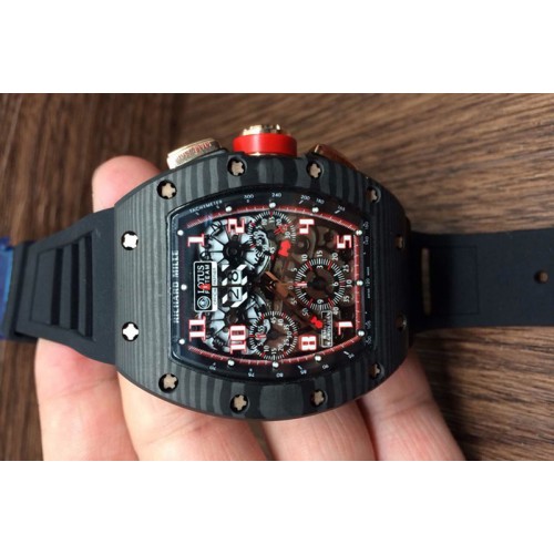 Richard Mille RM011-FM (Felipe Massa) Forged Carbon Flyback Chrono Skeleton Dial Asian 7750 Black