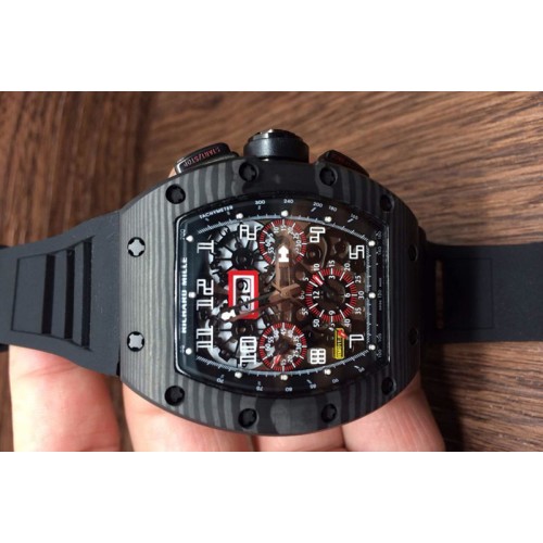 Richard MilleRM011-FM (Felipe Massa) Forged Carbon Flyback Chrono SS Skeleton Dial Asian 7750 Red