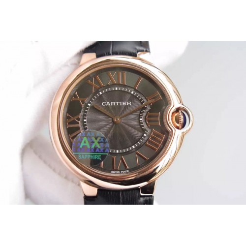 Cartier Ballon Bleu 40mm RG Brown Texture Dial on Black Leather Strap MIYOTA9015