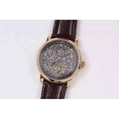 Vacheron Constantin The Patrimony Tourbillon RG TF Best Edition Gray Inner Bezel Skeleton Dial on Brown Croco Leather Strap