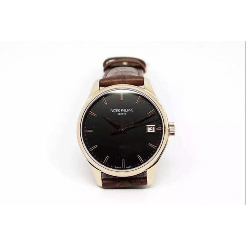 Patek Philippe Geneve 42mm RG Black Dial on Brown Leather Strap A2824