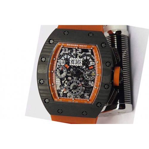 Richard Mille RM011-FM (Felipe Massa) Forged Carbon Flyback Chrono SS Skeleton Dial Asian 7750 Orange Richard Mille RM011-FM (Felipe Massa) Forged Carbon Flyback Chrono SS Skeleton Dial Asian 7750 Orange