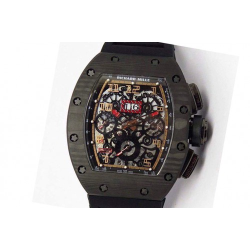 Richard Mille RM011-FM (Felipe Massa) Forged Carbon Flyback Chrono Skeleton Dial Asian 7750 Black