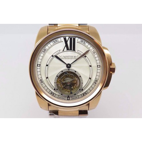 Calibre de Cartier RG Tourbillon White Dial on RG Strap